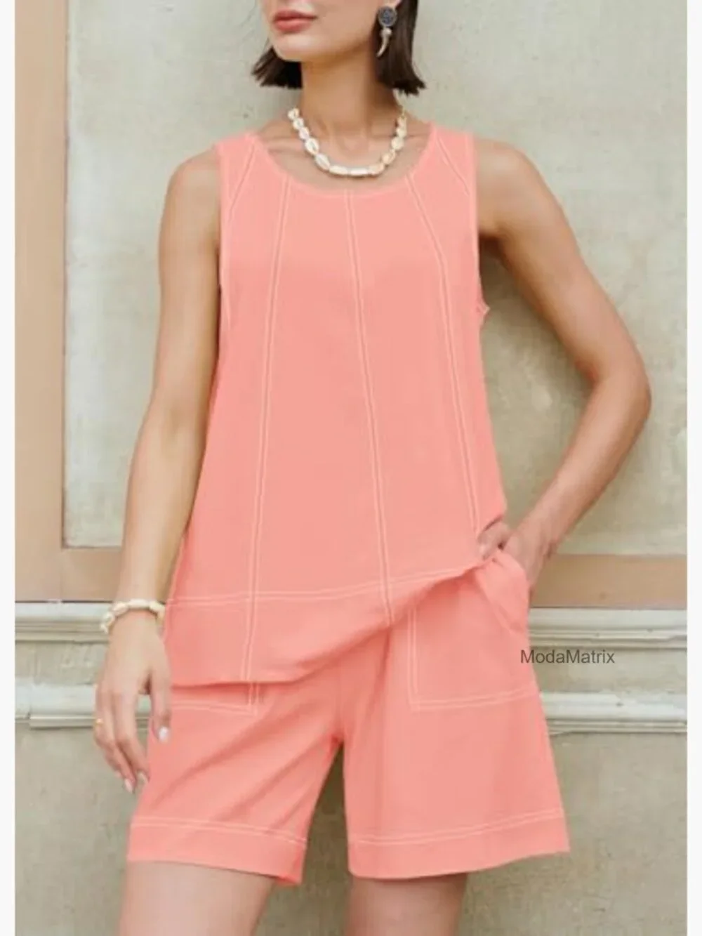 Sleeveless Tank Top and Shorts Matching Set with Pockets Loose Fit